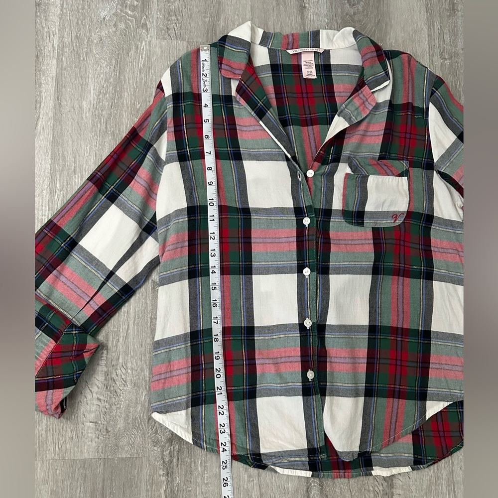 Victoria's Secret Flannel PJ Pajama Set White Red Green Plaid Size Small - Picture 6 of 16